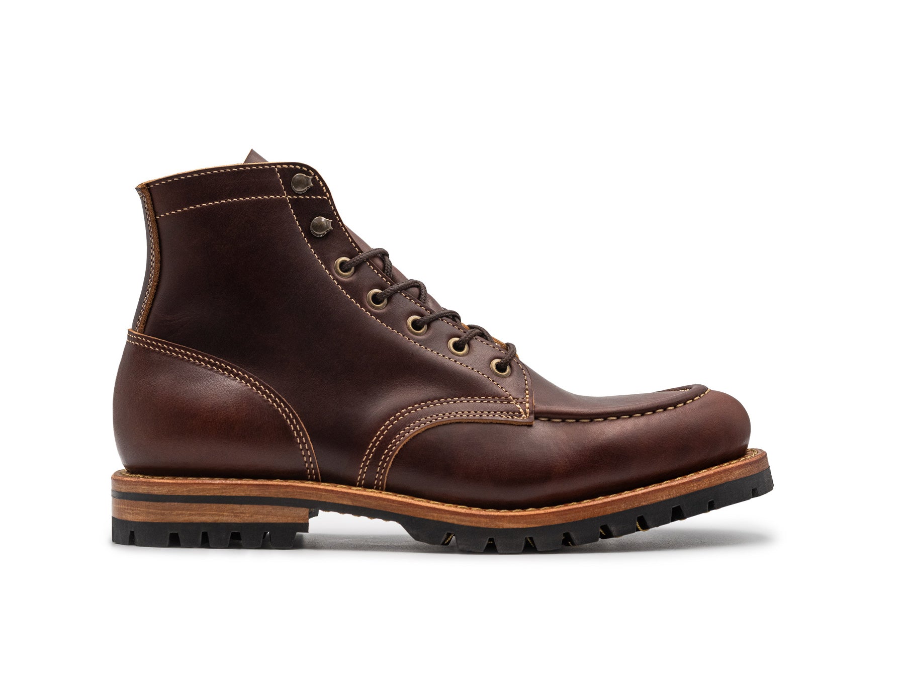 Brown Double Shot casual moc toe boot side view
