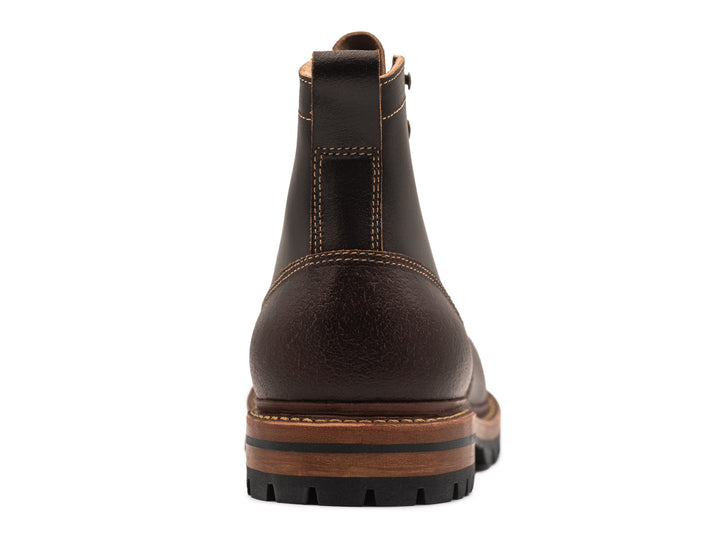 back view of java waxed flesh moc toe on white background