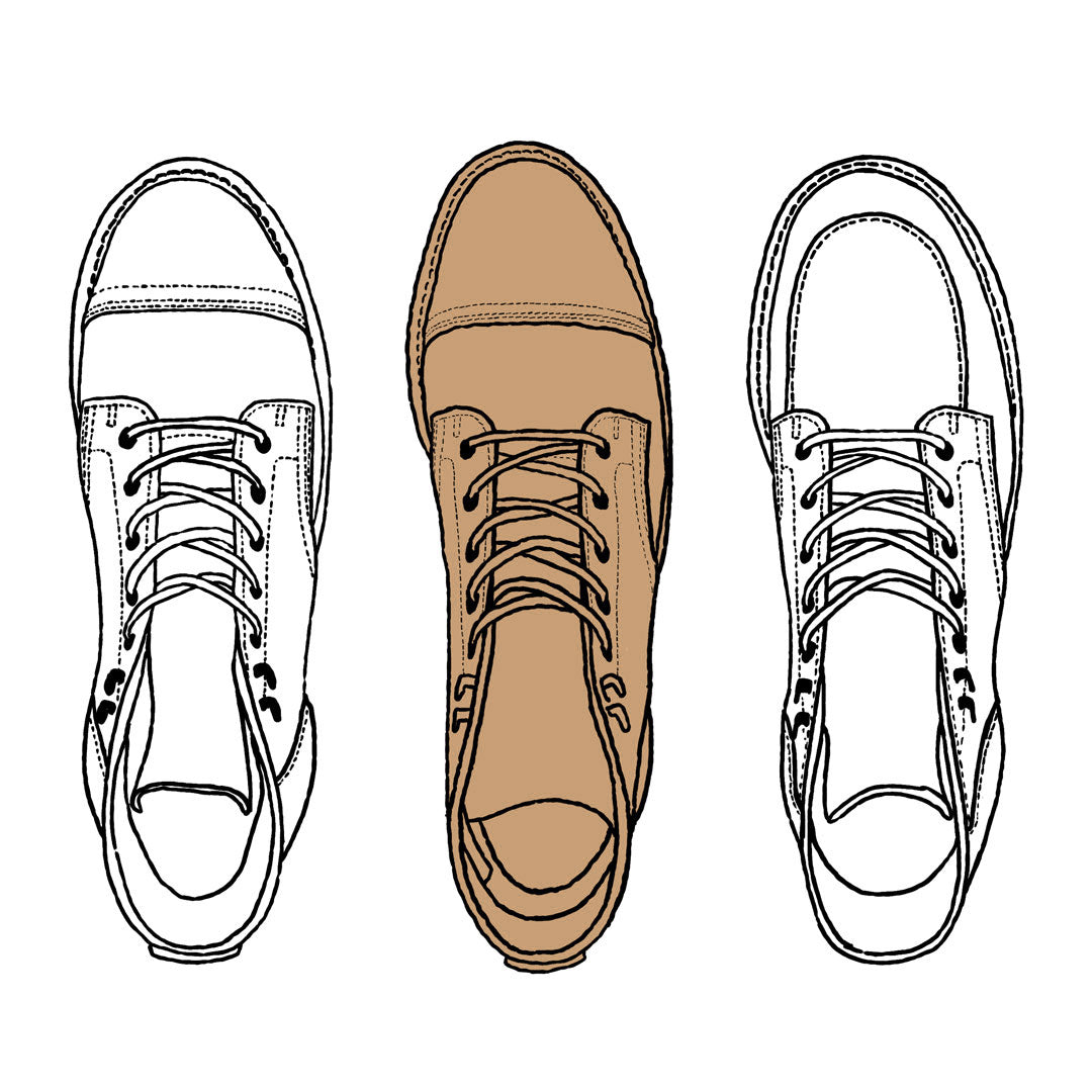 topdown view of three boots made on different lasts