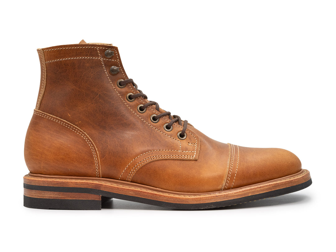 carmel tan brown leather boot on white background