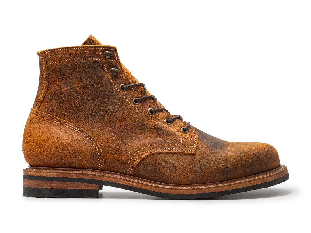 carmel tan brown leather boot on white background