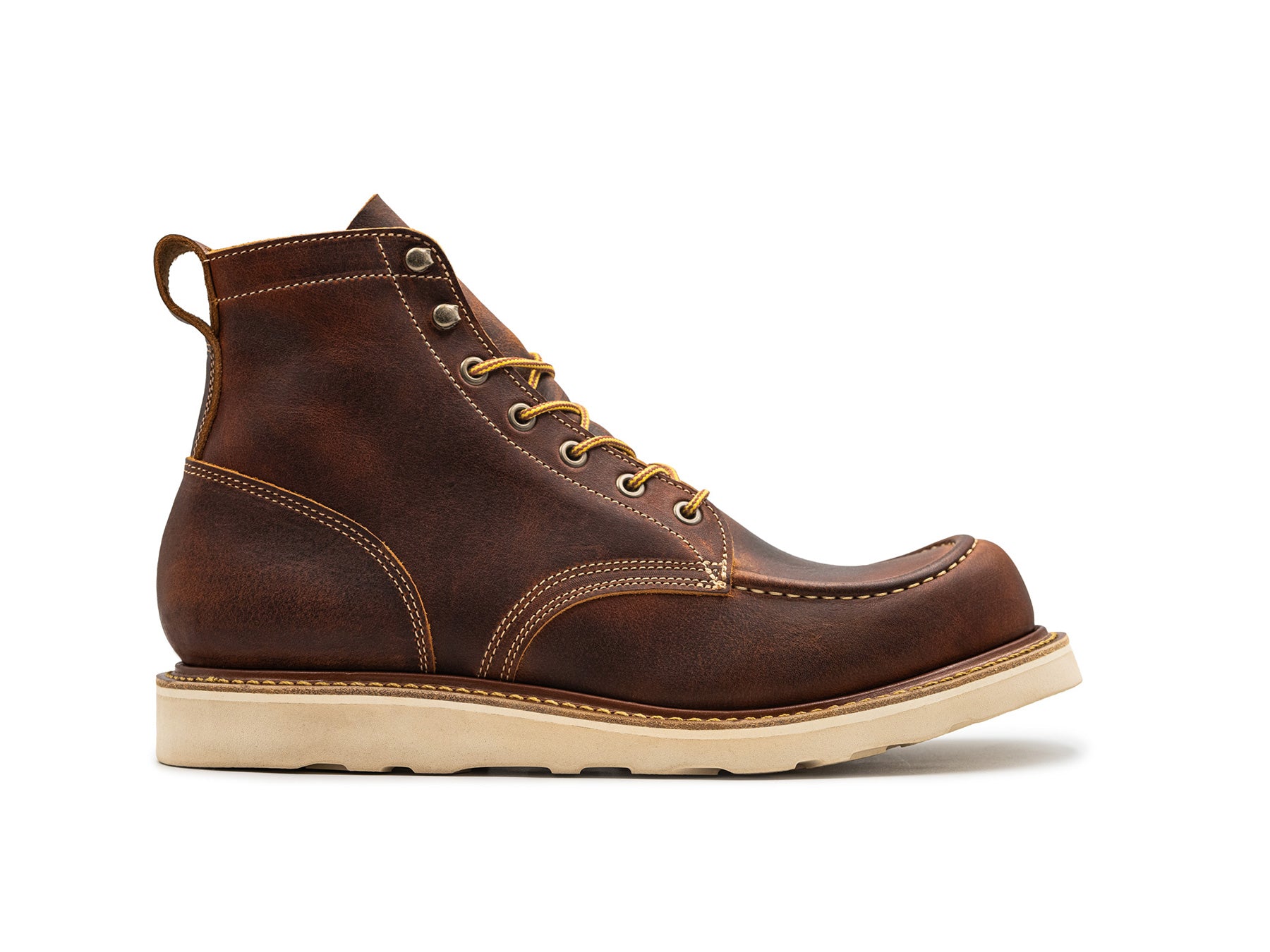 Tobacco Snakebite moc toe boot side view