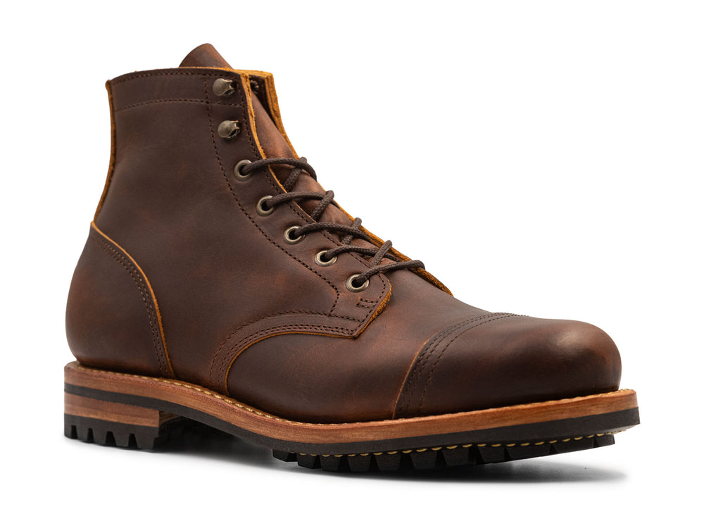 Brown leather boot with a white background 3QTR view