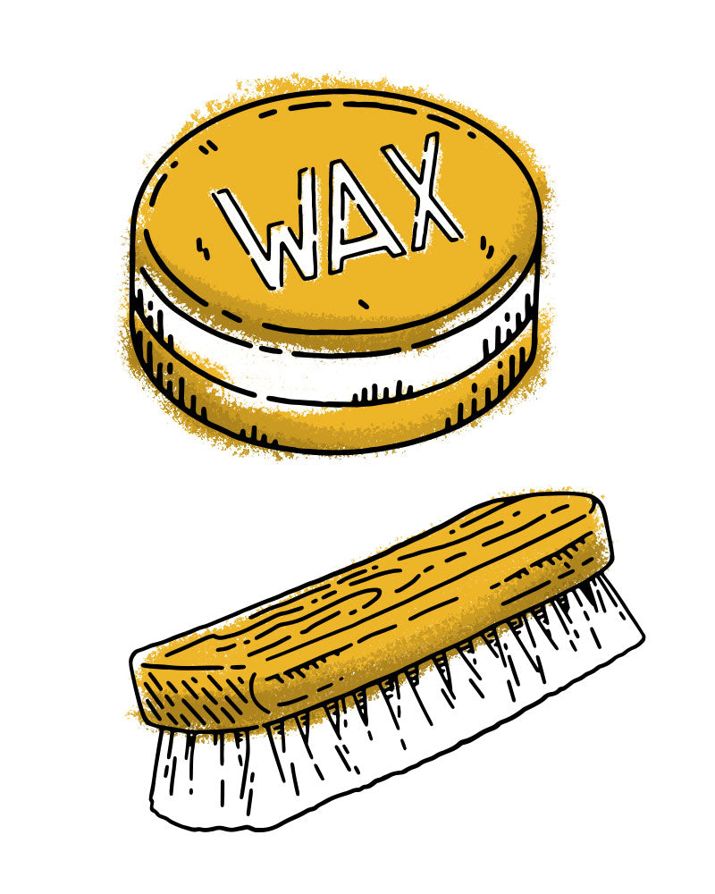 Graphic illustration of leather wax and horsehair brush